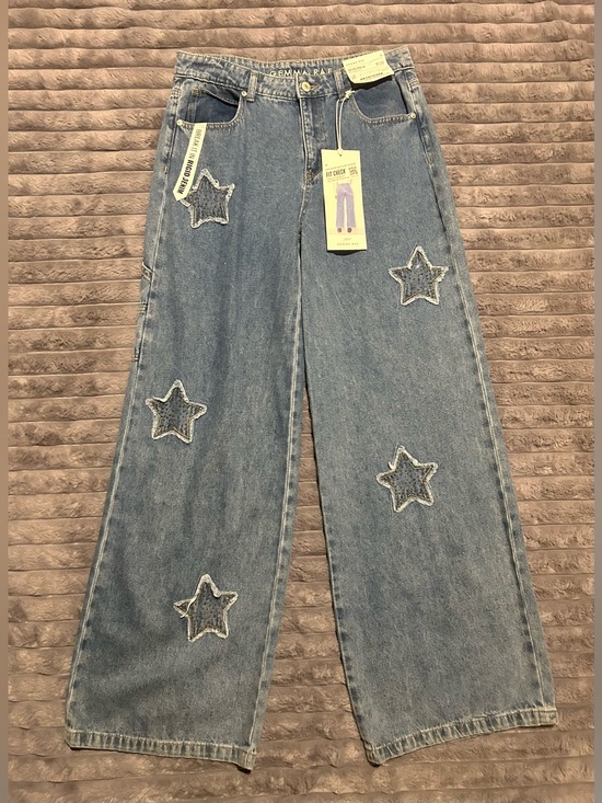 Gemma Rae Denim - Gemma Rae mid-rise, wide-leg, non-stretch (with star Patch’s) denim jeans